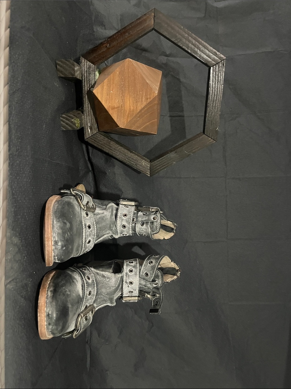 freebird Black Hexagon Wall Shelf with Brown Faceted Accent